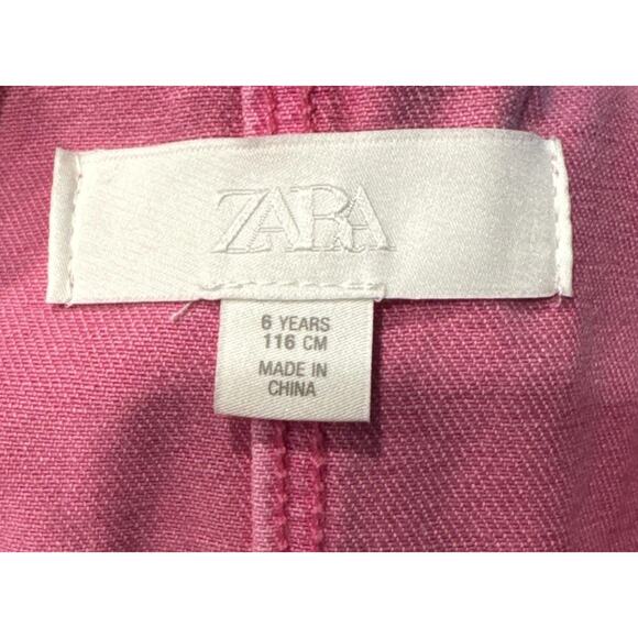Zara Pink Denim Romper Girls Size 6 Years Frayed Hem Button Front Pockets Boho - Picture 5 of 6